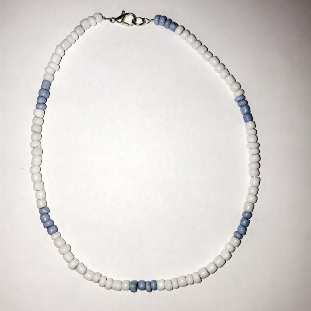 White and blue beaded choker!! Buy two for $14!